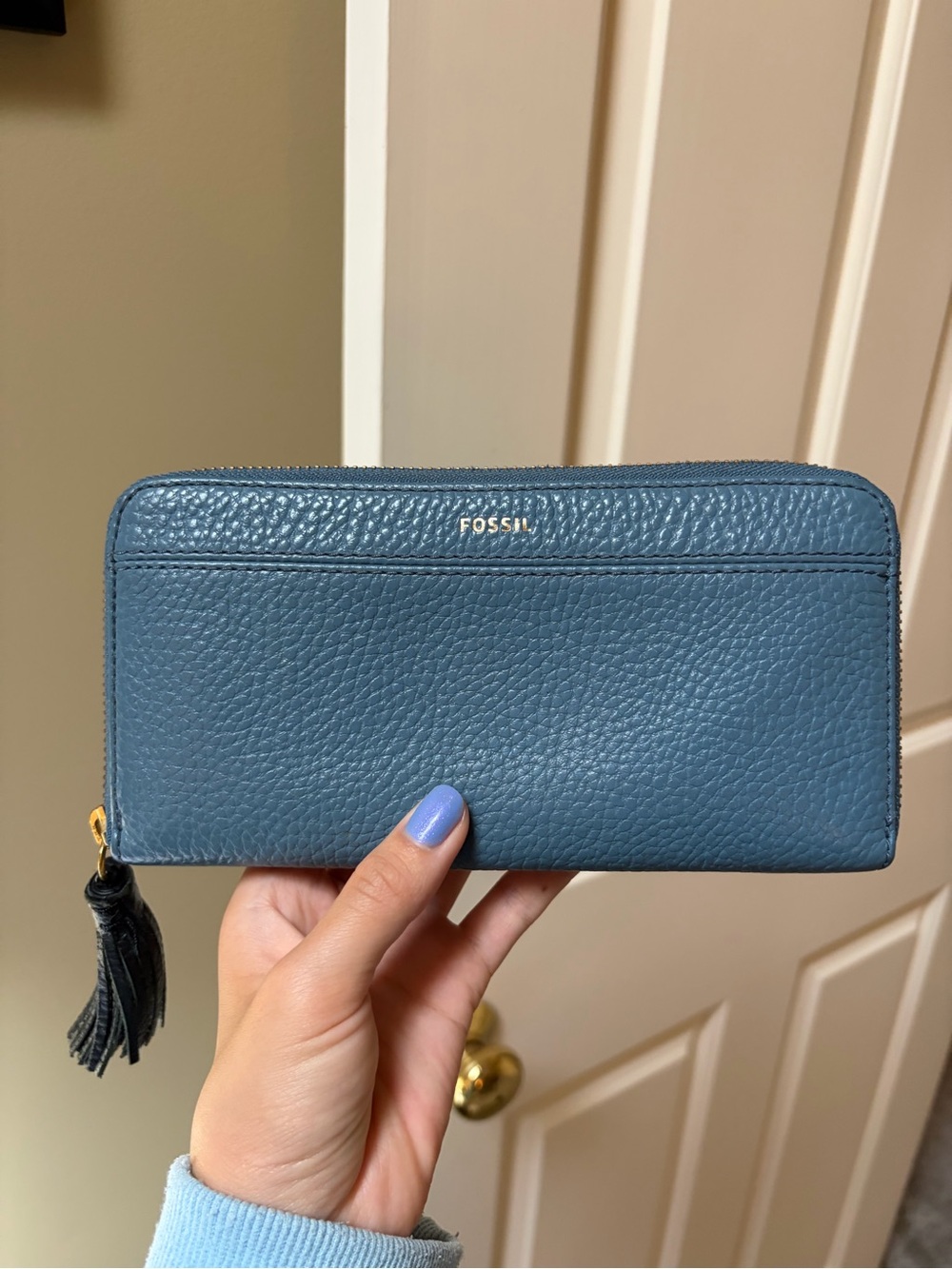 Fossil Pebbled Leather Zip Wallet with Tassel